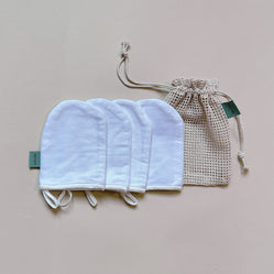 Organic Cotton Cleansing Mitts + Mesh Washbag